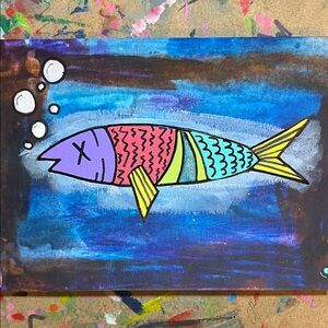 Colorful Small Fish mixed media painting